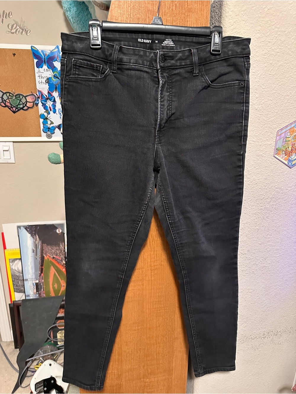 Old Navy Women's 14 Black High Rise Rockstar Super Skinny Jeans Secret Slim Pock